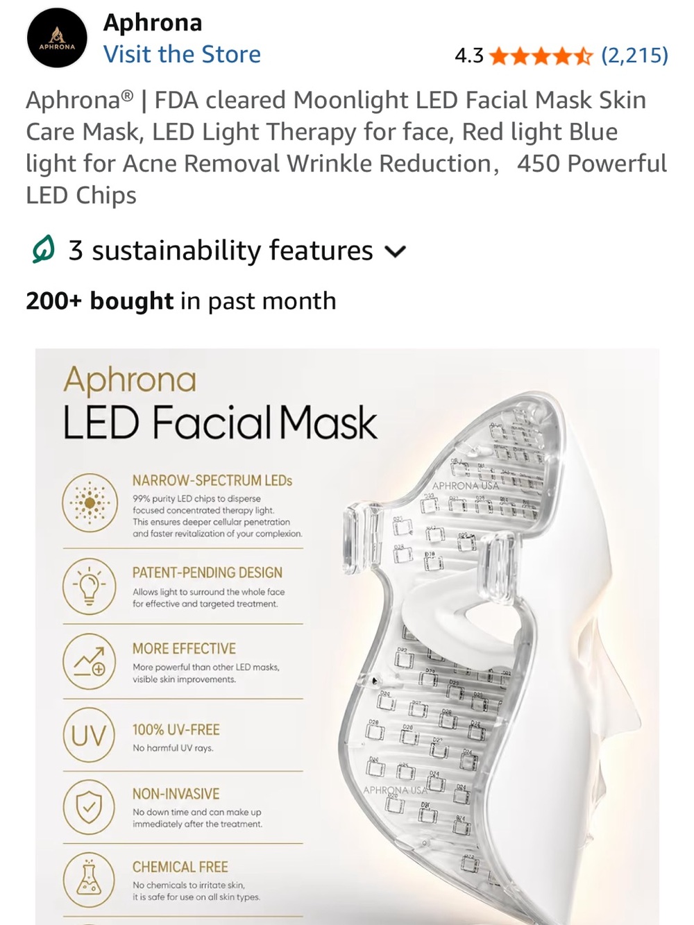 Aphr ona White LED Facial Mask – Moonlight Light Therapy for Skin
